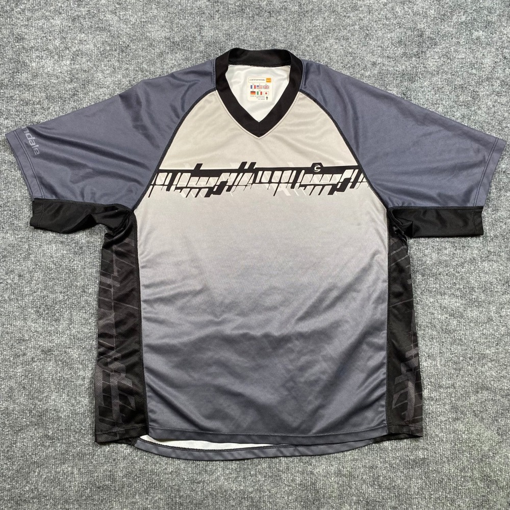 Cannondale Men's Cycling Jersey Short Sleeve Gray Black Graphic V-Neck XL